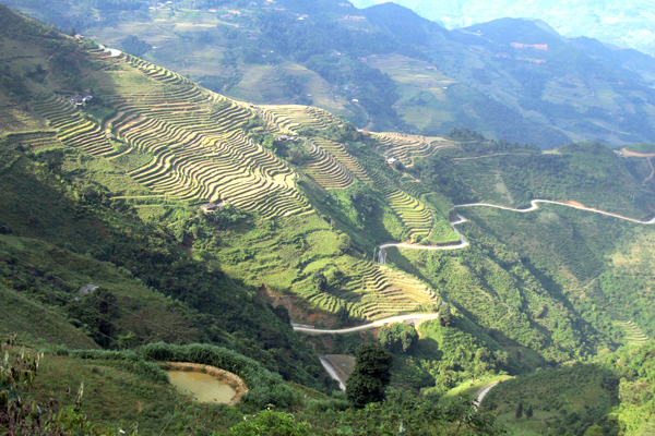 Khung cảnh ruộng bậc thang hùng vĩ cùng những cung đường uốn lượn men theo triền núi  đem lại nhiều hứng thú cho bất kỳ ai đi qua trên tỉnh lộ 176 đoạn từ xã Mậu Duệ , huyện Yên Minh ra quốc lộ 34 thuộc huyện Bắc Mê (Hà Giang). Ảnh: Hải Quân