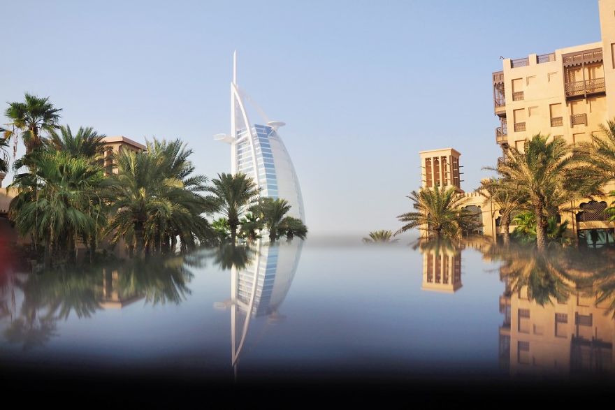 One of the most photographed buildings in Dubai reflected to create an alternate perspective.