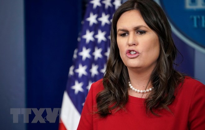 Thư ký báo chí Nhà Trắng Sarah Sanders. (Ảnh: AFP/TTXVN)