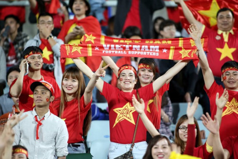 Vietnamese football supporters captured in a stadium