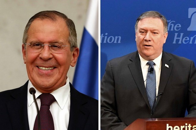 Ngoại trưởng Mỹ Mike Pompeo và người đồng cấp Nga Sergey Lavrov. (Nguồn: Xinhua)