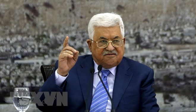 Tổng thống Palestine Mahmoud Abbas phát biểu trong một cuộc họp tại Ramallah. (Nguồn: AFP/TTXVN)