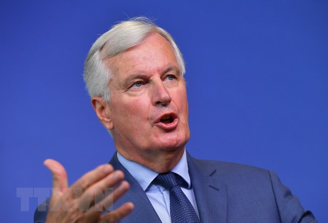 Trưởng đoàn đàm phán Brexit của EU Michel Barnier phát biểu tại cuộc họp báo ở Brussels, Bỉ ngày 31-8. (Nguồn: AFP/TTXVN)