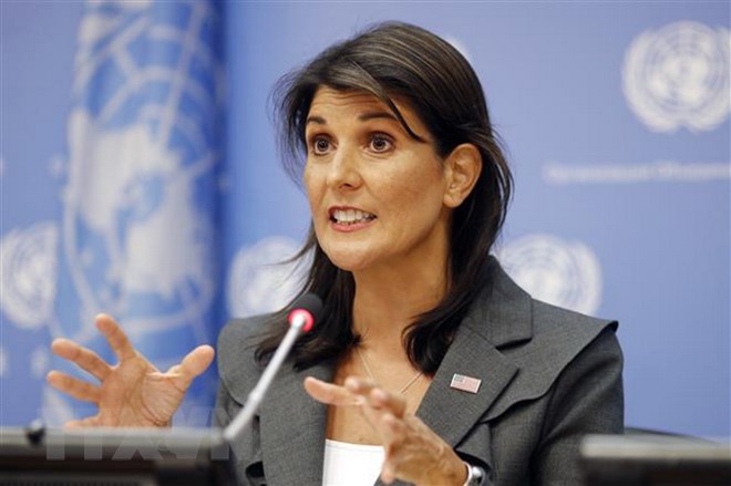 Đại sứ Mỹ tại Liên hợp quốc Nikki Haley. (Ảnh: THX/TTXVN)