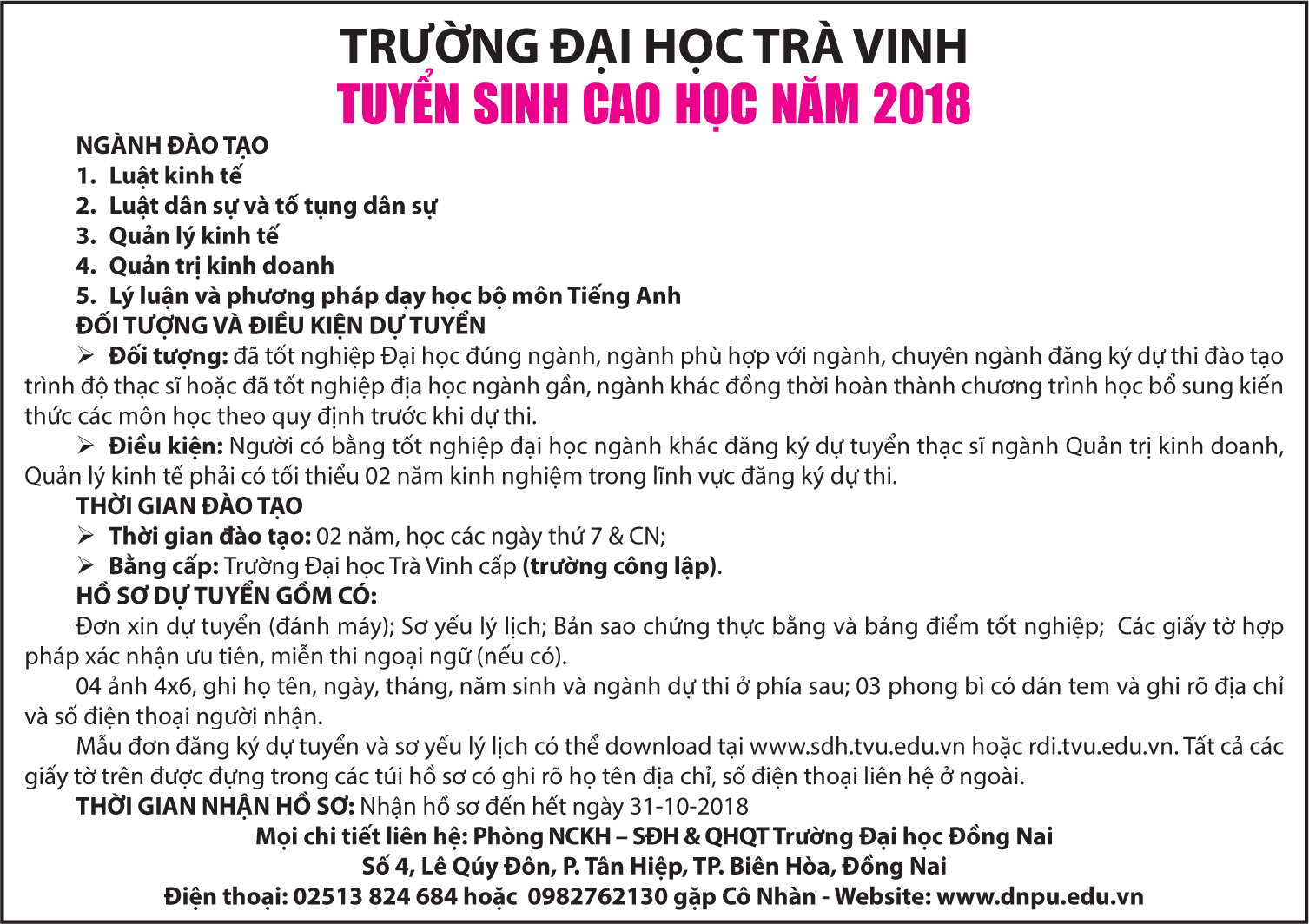 Trường Đại học Trà Vinh tuyển sinh