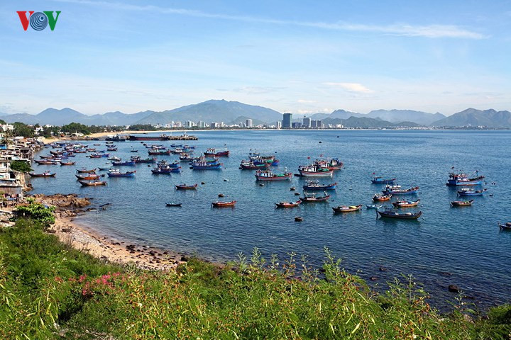   Nha Trang Bay seen from Bao Dai Palace on Canh Long mountain to the south of the city.