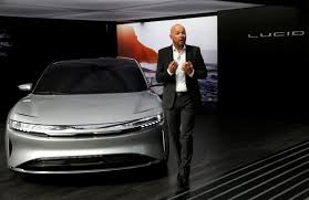 FILE PHOTO: Derek Jenkins, VP of Design at Lucid Motors, introduces the alpha prototype of the Lucid Air at the 2017 New York International Auto Show in New York City, U.S. April 13, 2017.