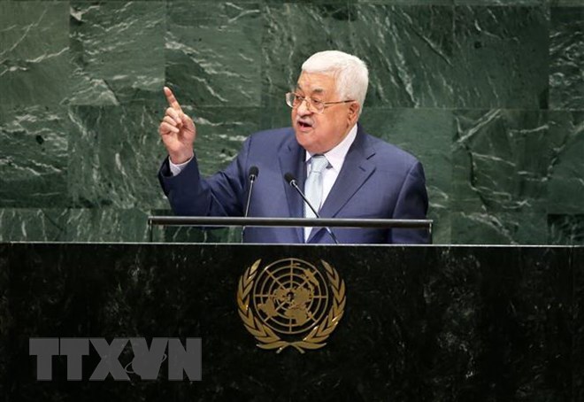 Tổng thống Palestine Mahmoud Abbas phát biểu tại Khóa họp 73 Đại hội đồng Liên hợp quốc ở New York (Mỹ) ngày 27-9-2018. (Ảnh: THX/TTXVN)