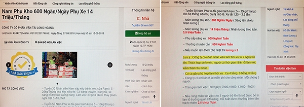 Trang web tuyển dụng lao động của Công ty cổ phần vận tải Long Hoàng với mức thu nhập rất hấp dẫn.