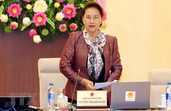 NA Chairwoman Nguyen Thi Kim Ngan speaks at the closing session.