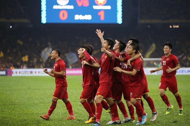 Đội tuyển Việt Nam đã dẫn trước Malaysia tới 2-0 nhưng rồi lại bị gỡ hòa 2-2 (Ảnh: Hoàng Linh/TTXVN)