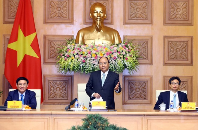 Thủ tướng Nguyễn Xuân Phúc phát biểu tại buổi gặp. (Ảnh: Thống Nhất/TTXVN)