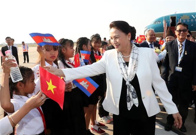 National Assembly Chairwoman Nguyen Thi Kim Ngan arrives in Siem Reap, Cambodia on January 14