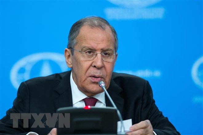 Ngoại trưởng Nga Sergei Lavrov tại cuộc họp báo ở Moskva, Nga. (Ảnh: THX/TTXVN)