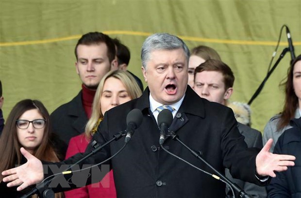 Tổng thống Ukraine Petro Poroshenko phát biểu tại Kiev ngày 17-3-2019. (Ảnh: AFP/TTXVN)