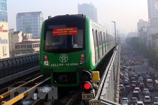 The Cat Linh-Ha Dong elevated railway project is on a trial run (Photo: VNA)