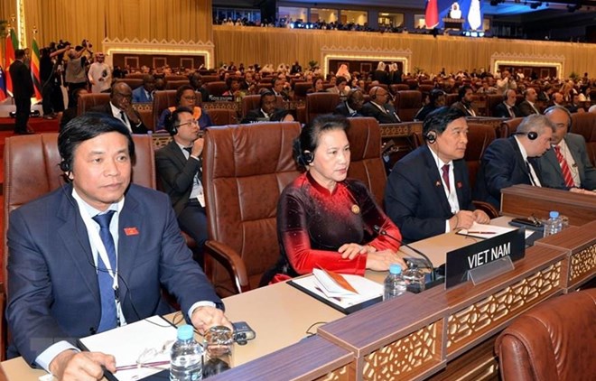 National Assembly Chairwoman Nguyen Thi Kim Ngan (second from left) attends the opening ceremony of the 140th Assembly of the Inter-Parliamentary Union (Source: VNA)