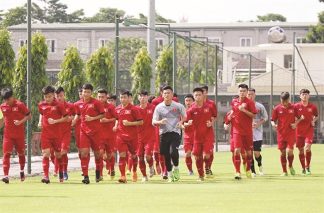 U18 players under training in Hanoi (Photo: VNA)