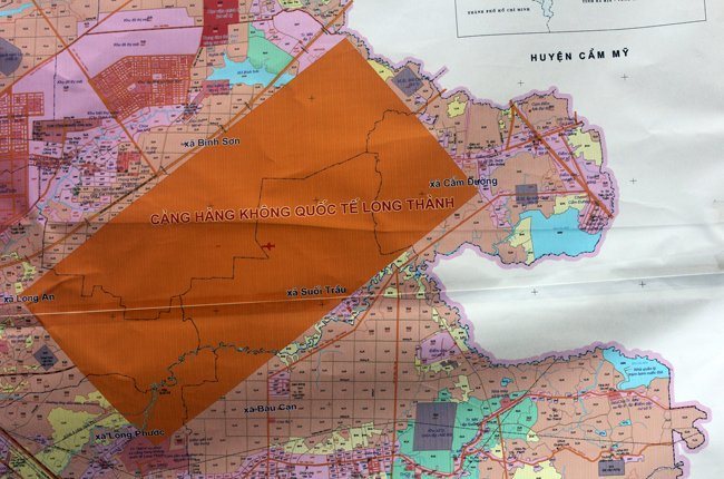 A map of the Long Thanh airport project site in Dong Nai Province. The province has agreed to add more land to the project