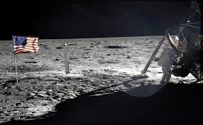 U.S. astronaut Neil Armstrong, the Apollo 11 Mission Commander, standing next to the Lunar Module "Eagle" on the moon July 20, 1969. 