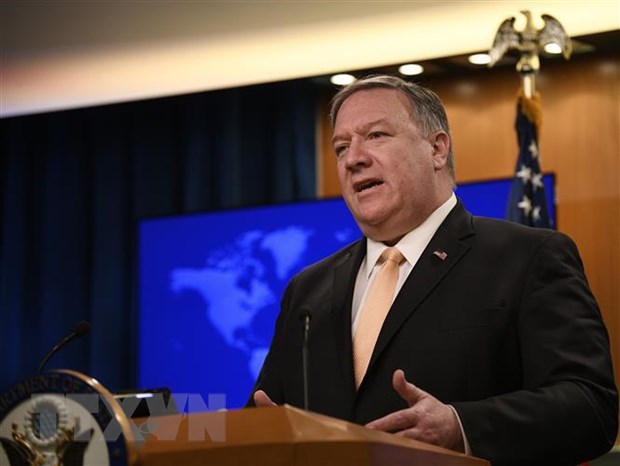 Ngoại trưởng Mỹ Mike Pompeo phát biểu tại một cuộc họp báo ở Washington, DC. (Ảnh: THX/TTXVN)