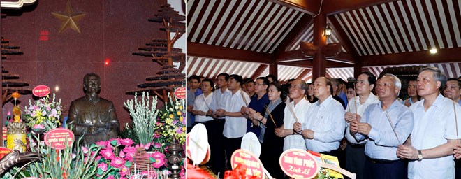 PM Nguyen Xuan Phuc (4th from right) and NA Chairwoman Nguyen Thi Kim Ngan (6th from right) at the event (Photo: VNA)