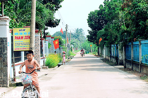 Một tuyến đường nông thôn mới ở xã An Phước. Ảnh: H. Lộc
