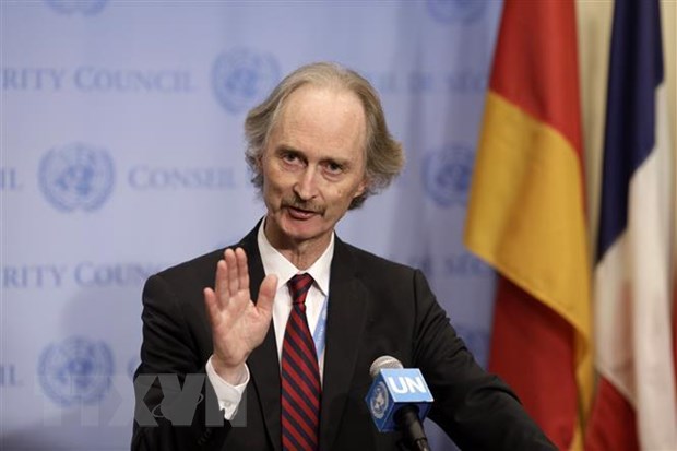Đặc phái viên LHQ về tình hình Syria Geir Pedersen phát biểu trong cuộc họp báo ở New York, Mỹ ngày 29-5-2019. (Ảnh: THX/TTXVN)