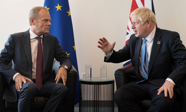 Thủ tướng Anh Boris Johnson và Chủ tịch Hội đồng châu Âu Donald Tusk gặp bên lề phiên họp của Đại hội đồng Liên hợp quốc. (Nguồn: PA)