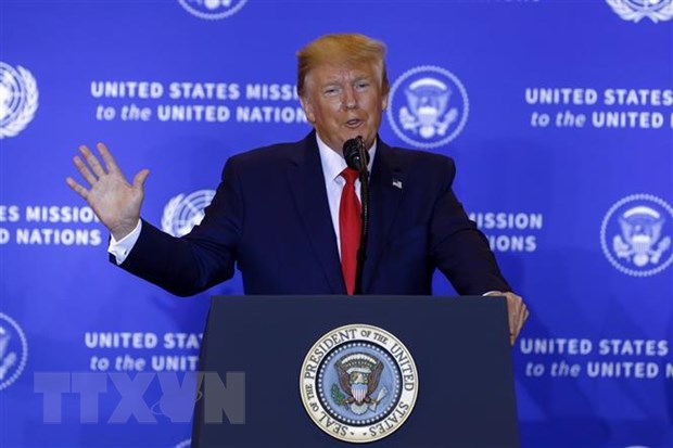 Tổng thống Mỹ Donald Trump phát biểu tại cuộc họp báo ở New York ngày 25-9-2019. (Ảnh: THX/TTXVN)