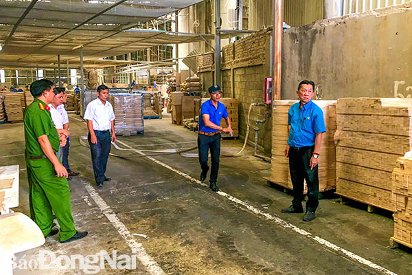 Đoàn kiểm tra liên ngành của tỉnh kiểm tra công tác phòng cháy, chữa cháy tại một doanh nghiệp ở Khu công nghiệp Biên Hòa 1. Ảnh: Đ.Tùng