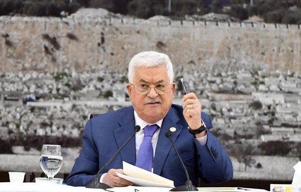 Tổng thống Palestine Mahmoud Abbas phát biểu tại cuộc họp ở thành phố Ramallah, Bờ Tây ngày 25-7. (Ảnh: THX/TTXVN)