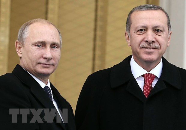 Tổng thống Nga Vladimir Putin và người đồng cấp Thổ Nhĩ Kỳ Recep Tayyip Erdogan. (Nguồn: AFP)