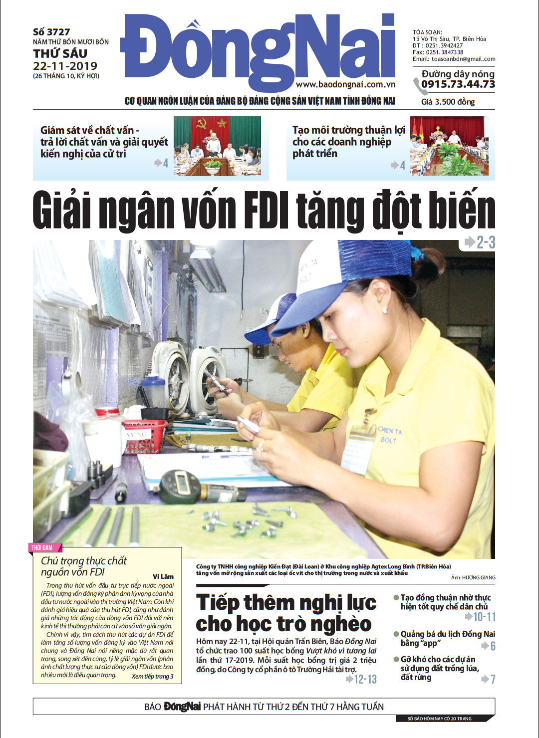 Tin tức nổi bật trên Báo Đồng Nai ra ngày 22-11-2019