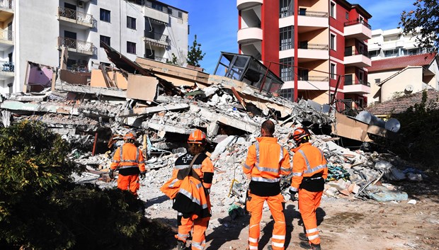 Rescuers handle the earthquake's consequences in Durres town of Albania on November 27.