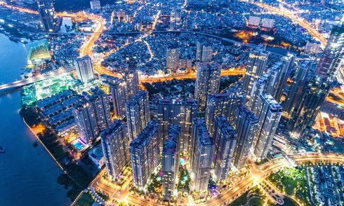 Saigon's night splendor is seen from above. Photo by Shutterstocks/Tokin.