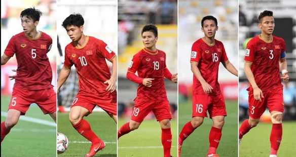 From left to right: Defender Doan Van Hau, striker Nguyen Cong Phuong, midfielders Nguyen Quang Hai and Do Hung Dung and defender Que Ngoc Hai are nominees for this year's Golden Ball title (File photos)