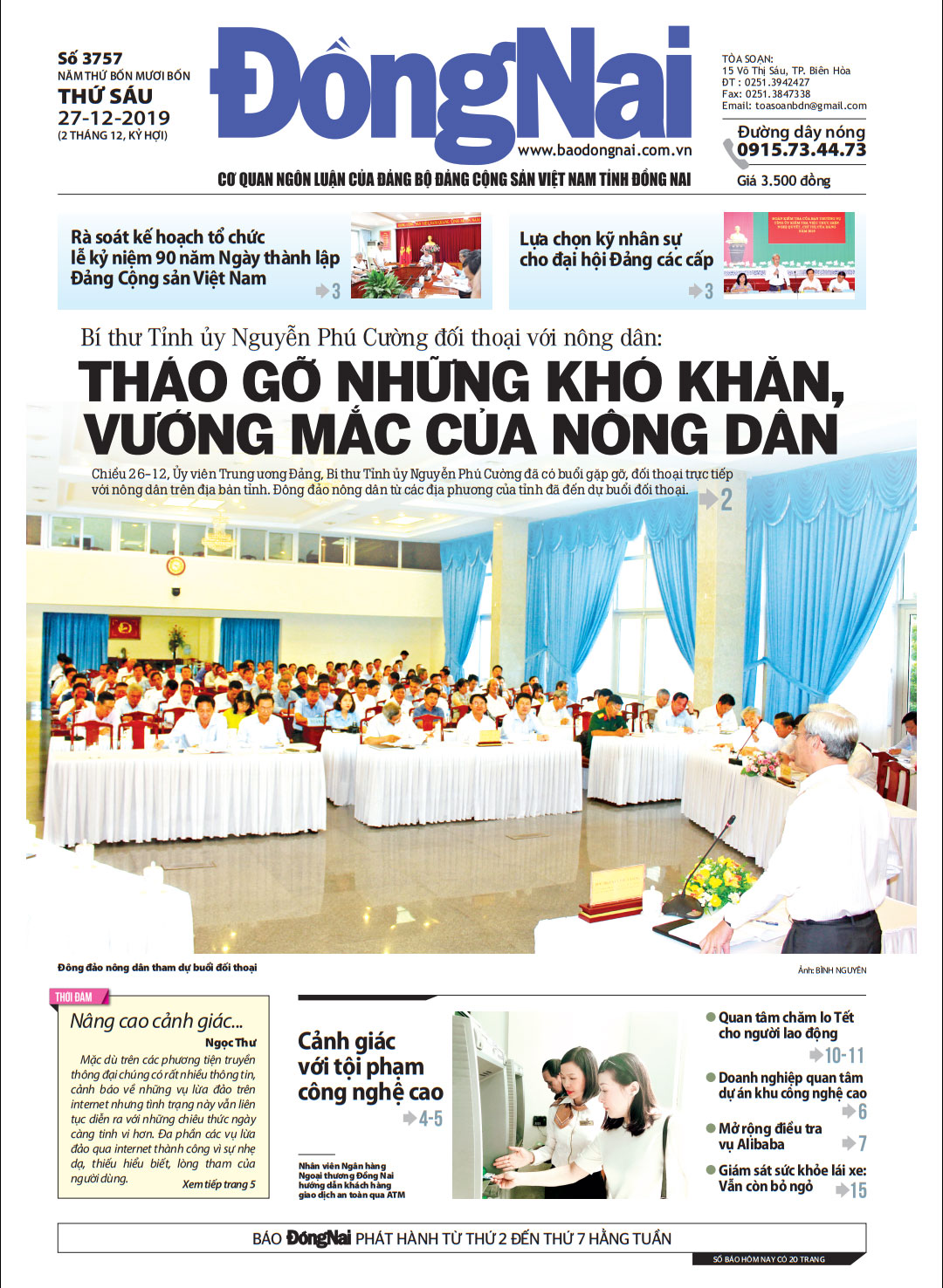 Tin tức nổi bật trên Báo Đồng Nai ra ngày 27-12-2019