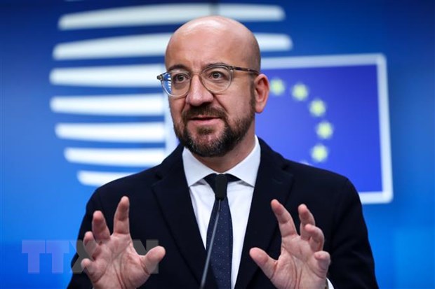 Chủ tịch EC Charles Michel phát biểu tại cuộc họp báo ở Brussels, Bỉ. (Ảnh: THX/TTXVN)