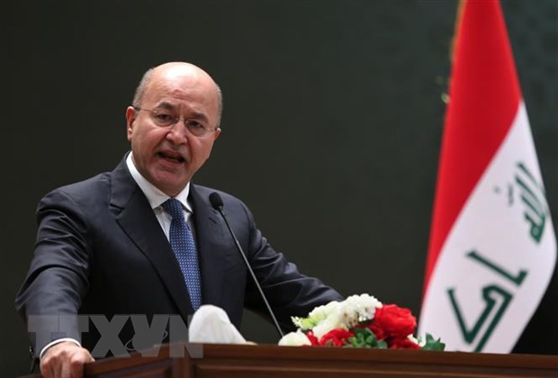 Tổng thống Iraq Barham Saleh trong bài phát biểu tại Baghdad. (Ảnh: AFP/TTXVN)