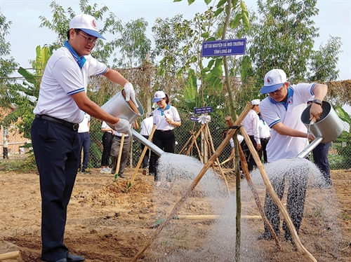 Planting trees at Can Dot junior secondary school, Long An province__Photo: VNA