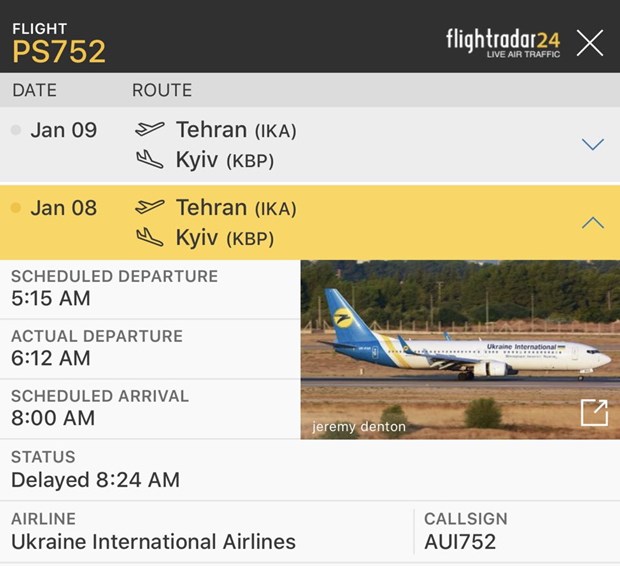 Lịch trình chuyến bay của hãng hàng không Ukraine từ Iran (Nguồn: Flight Radar)