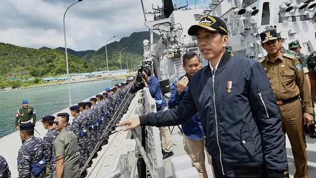 Tổng thống Indonesia Joko Widodo thăm quần đảo Natuna. (Nguồn: AFP)