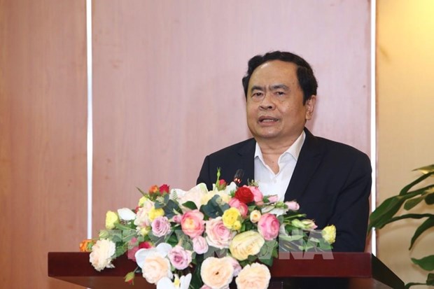 President of the Vietnam Fatherland Front Central Committee Tran Thanh Man speaks at the launching ceremony.