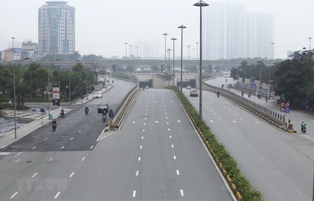 Tran Duy Hung street in Hanoi is deserted during the period of social distancing.