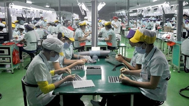 Workers at an electronic product manufacturing factory (Photo: VNA)