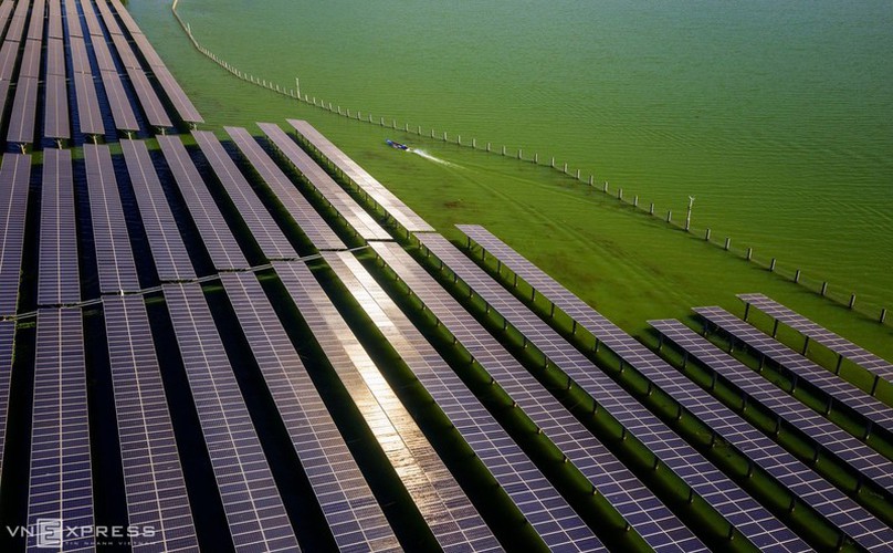 The semi-flooded area of Dau Tieng lake is home to solar power panels.