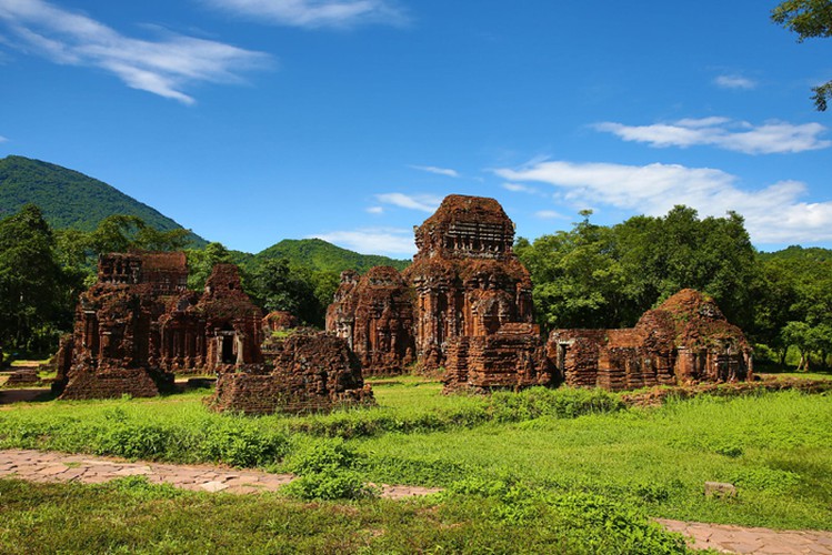 Pictured are a collection of impressive tower-temples located in the centre of My Son Sanctuary in Duy Xuyen district, Quang Nam province, central Vietnam.