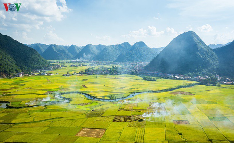 Rice fields sit within the immense Bac Son Valley, serving to create poetic and peaceful scenery.