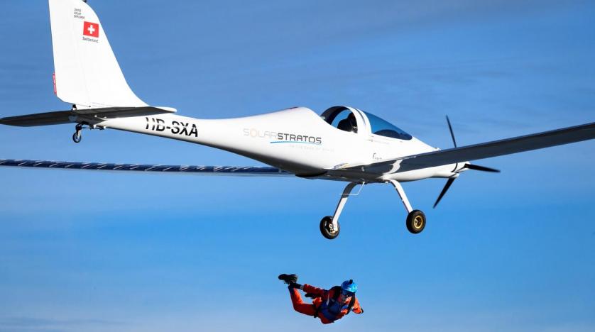 Parachutist makes world's first jump from solar-powered plane